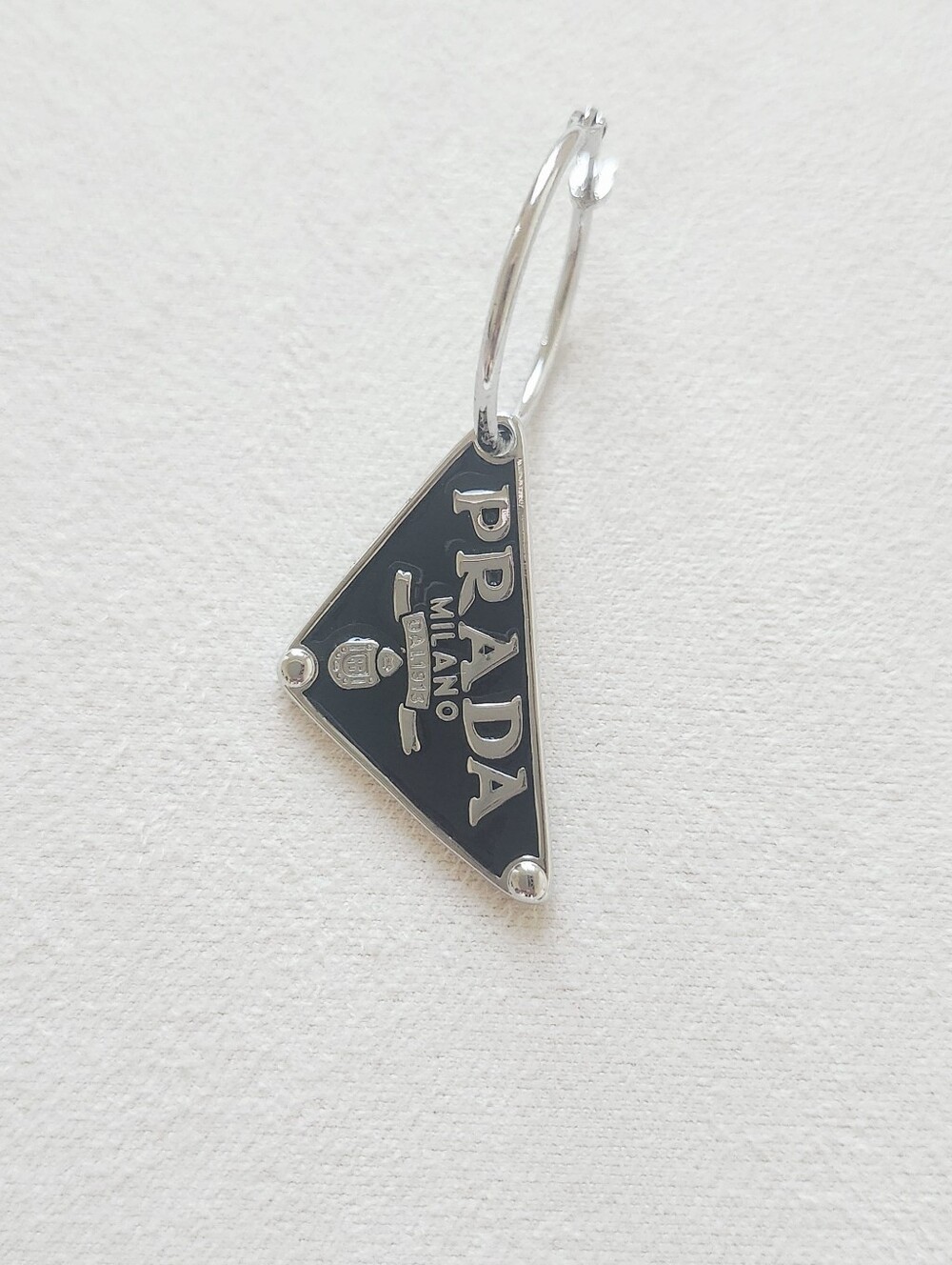 Prada Symbole Pendant Earring Right Ear Black Enamel Sterling Silver 925